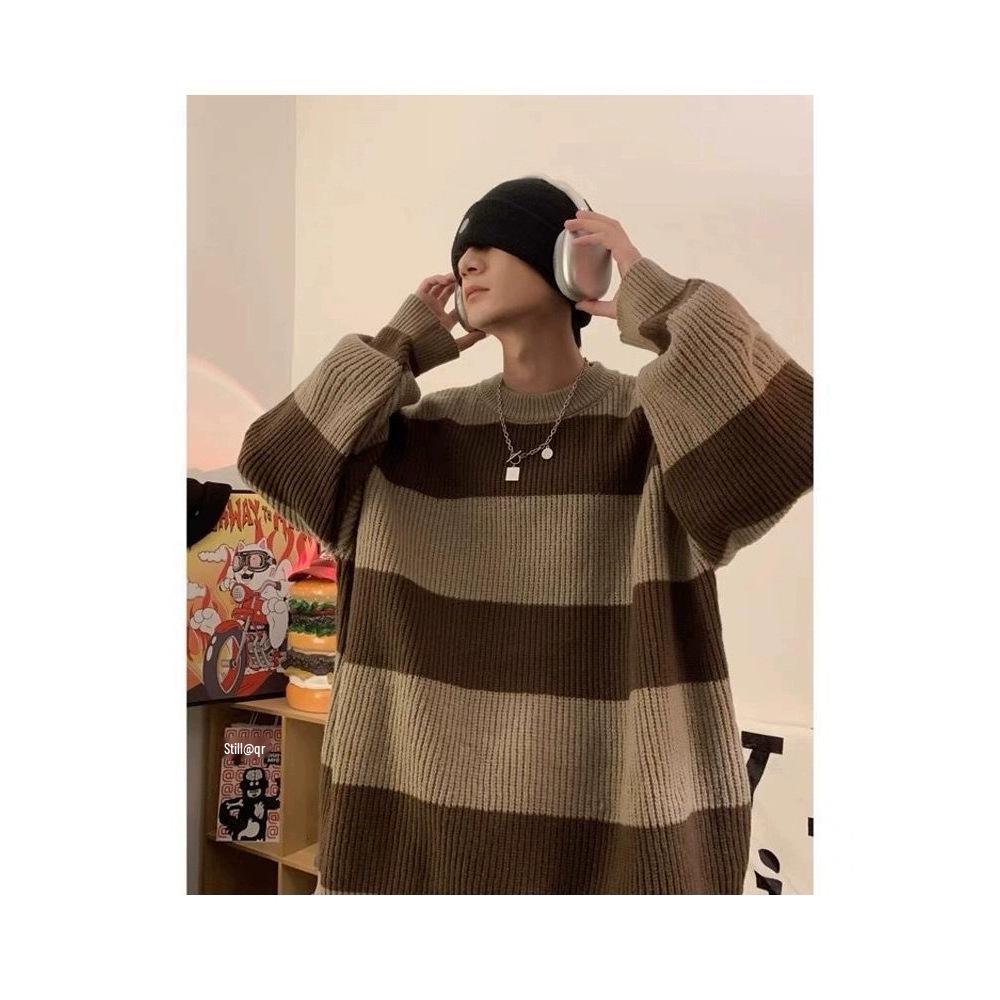 Men's Retro Striped Knit Sweater - Autumn/Winter Trend