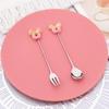 Cute Donut Mickey Ear Dessert Cutlery Set 2Pcs, Stainless Steel Long Handle Dessert Fork & Spoon for Cake Ice Cream Coffee, Kawaii Tableware Gift