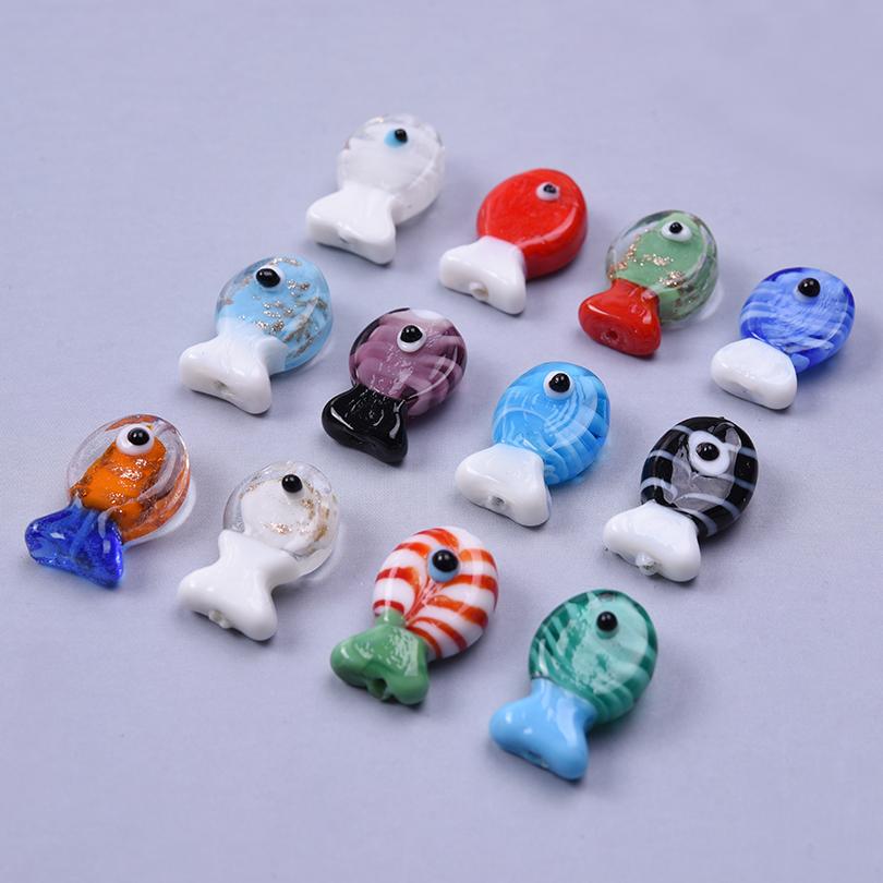 12pcs/Lot Mixed Patterned Stripe Fish Beads For Jewelry Making Supplies Cute Animal Glass Spacer Bead Handmade Bracelets Anklets