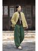 Silent Recitation: Women's Retro Quilted Vertical Stripe Cotton Jacket with Stand-up Collar and Frog Buttons