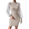 Women's High Neck Ribbed Knit Long Sleeve Bodycon Mini Dress