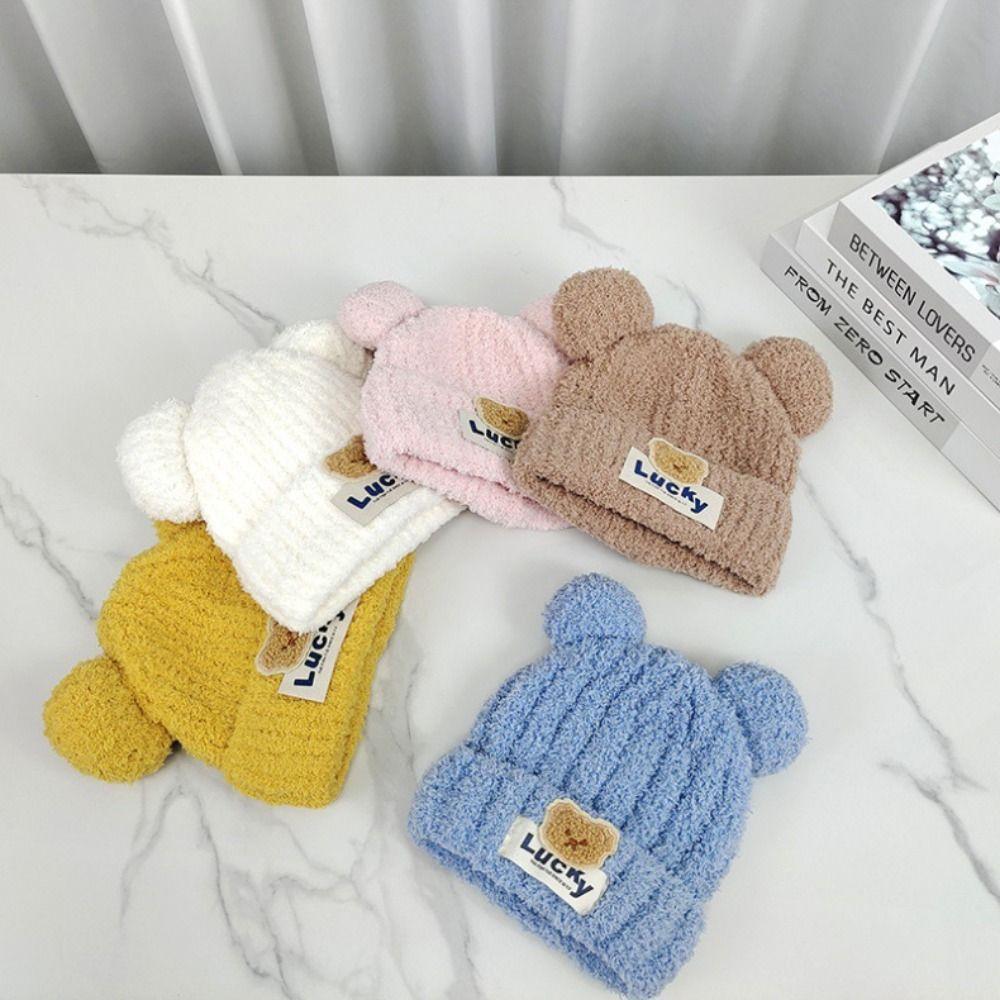 Neck Scarf Kids Crochet Hat Bear Children's Ear Protection Hat Baby Hat with Scarf  Toddler