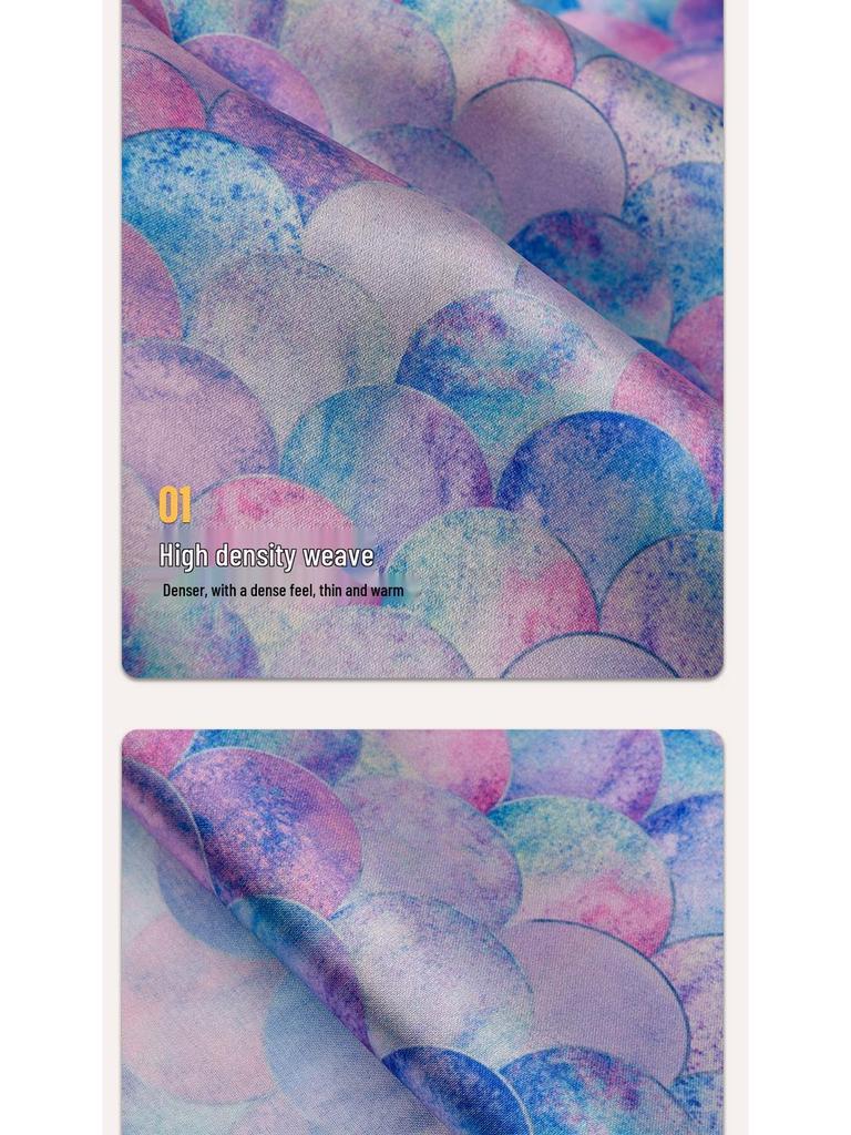 Colorful Fish Scale Floral Stretch Satin: Polyester-Spandex Digital Print Cheongsam Faux Silk Fabric