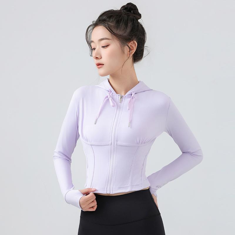 Новая женская спортивная куртка с длинными рукавами и молнией на высокой талии для бега и йоги 2025 Large светло-фиолетовый