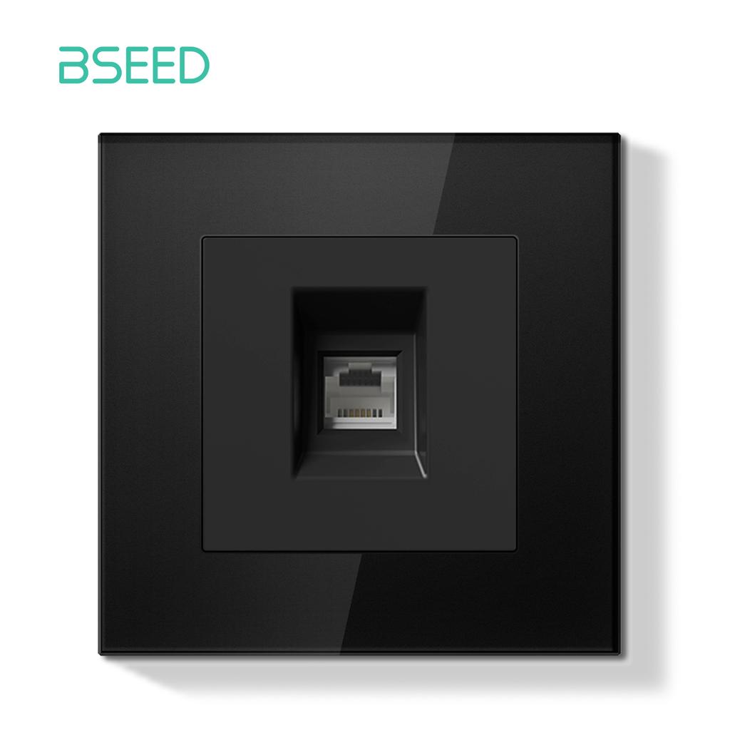BSEED Switch Light Switch Black Glass Frame Wall Power Sockets USB-C Phone Charge E-Series EU Standard 1 Way