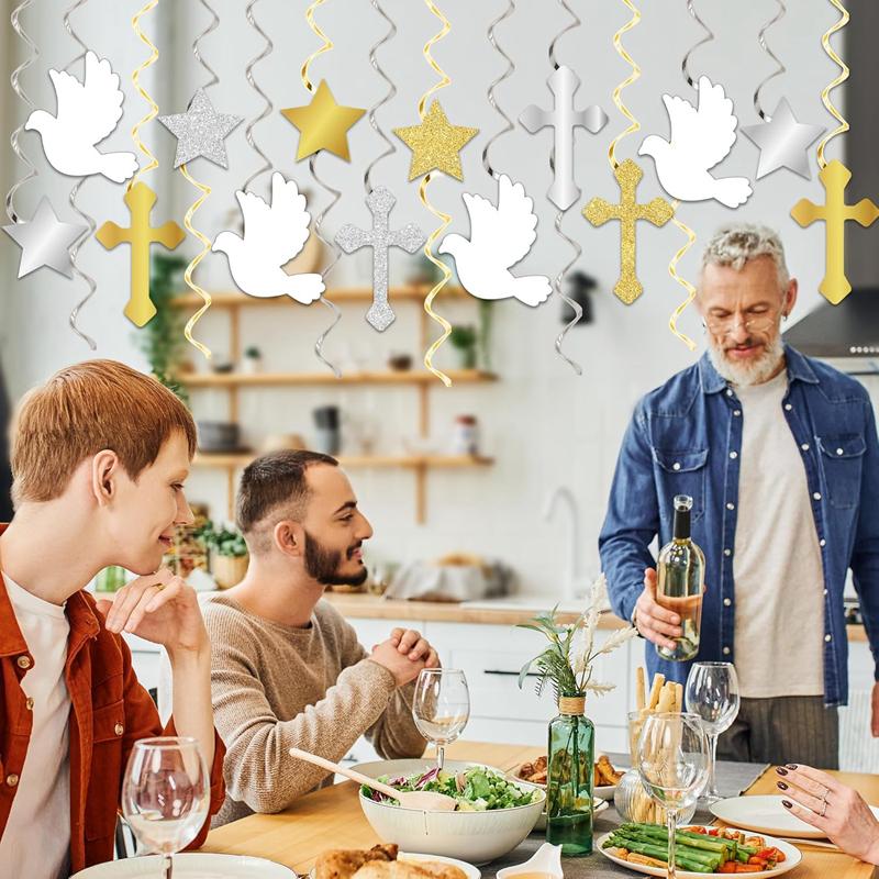 6/12Pcs First Communion God Bless and Peace Pigeon Paper Hanging Swirls Baptism Decor for Wedding Bridal Party Decor Baby Shower