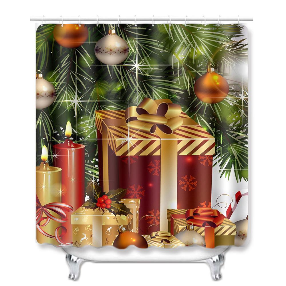 Christmas Shower Curtain Floor Mat Combination Four-Piece Set Bathroom Toilet Carpet Shower Room Mat Foot Mat