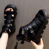 Soft leather sandals women's 2025 summer new muffin thick-soled Roman sandals Gaobang hollow open-toed women's sandals versatile
