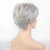 Elderly Women's Daily Wig, Silver Gray Short Pixie Cut with Wispy Bangs High-Temperature Fiber Synthetic Hairpiece