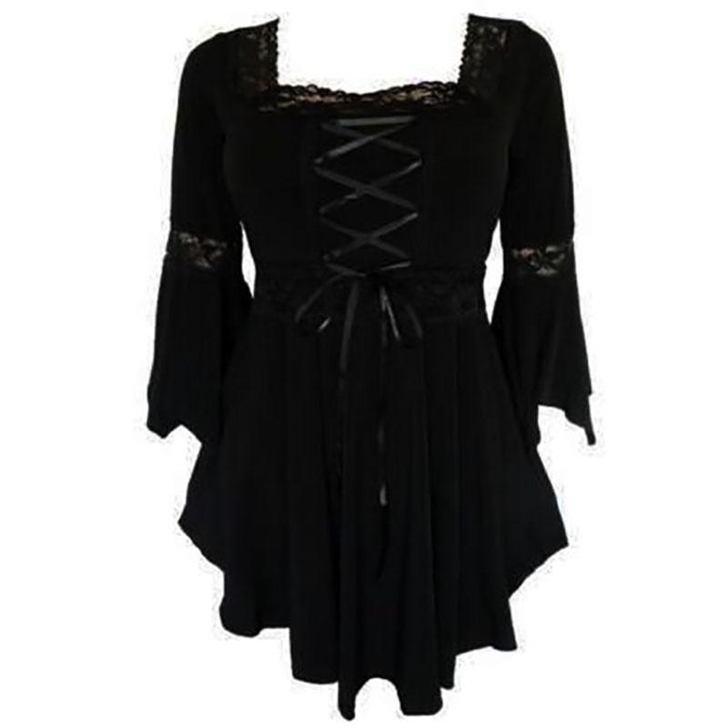 Elegant Plus Size Women Lace Up Blouse With Ruffle Details And Long Bell Sleeves