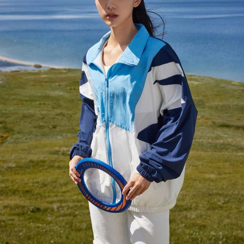 Anta Color Block Zip-Up Long Sleeve Woven Jacket Unisex Outerwear Blue 152238601-1