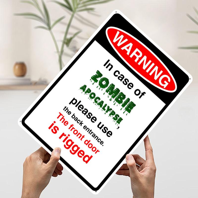 

Zombie Apocalypse Warning Sign Printed Poster Customized Wall Art Retro Vintage Metal Tin Signs for Home Decor Living Room Items 7.9x11.8In(20x30cm)