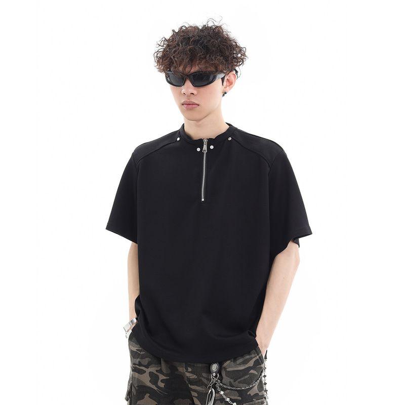 51 Hip-hop Design Sense Function Half Zipper Short sleeve Men's Summer High Street Retro American Cleanfitt Shirt Half Sleeve