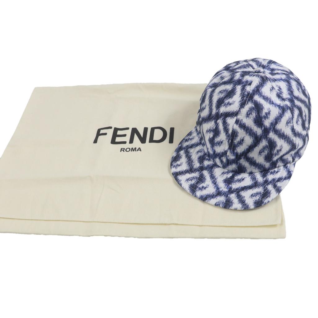 Pristine FENDI Cap All-over Pattern Baseball Hat Blue White Silk Mens 58 FXQ961 Used