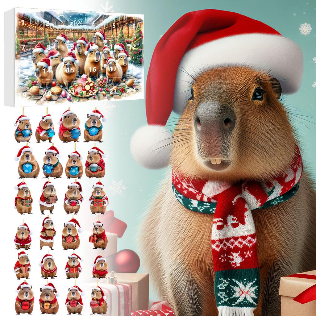 Capybara Advent Calendar 2024 24 Days Christmas Countdown Calendar 2D Acrylic Capybara Pendant for Christmas Tree Car Home Decor