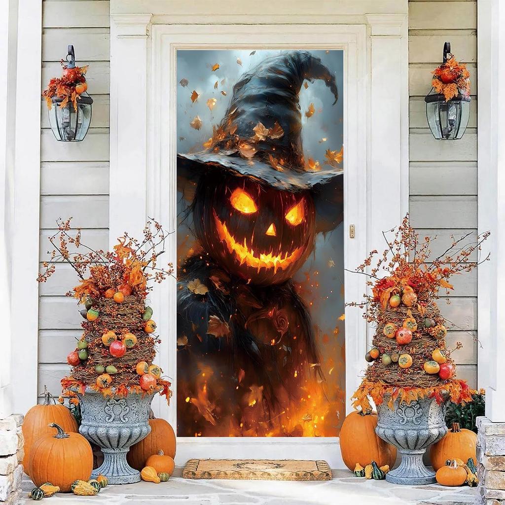 Halloween Pattern Stretch Carpet Fabric Door Cover - Easy Installation