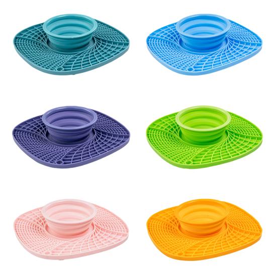 Pet Slow Feeder Mat Collapsible Silicone Dog Food Bowl with Lick Mat Slow Feeding Puzzle Bowl for Dogs And Cats