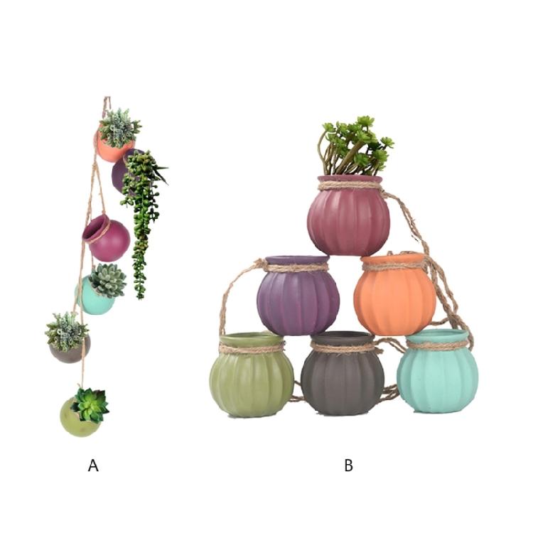 Dangling Colorful Ceramic 6 Pot Set Wall Mount Flower Cactus Planters Home Decor