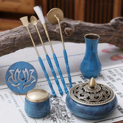 1 Stück Ein komplettes Set farbiger Kupfer-Räuchersiegelwerkzeuge, Erweiterungs-Räuchersiegelöfen, Zen Lotus Kupferöfen, Räucherkanalwerkzeug-Zubehör