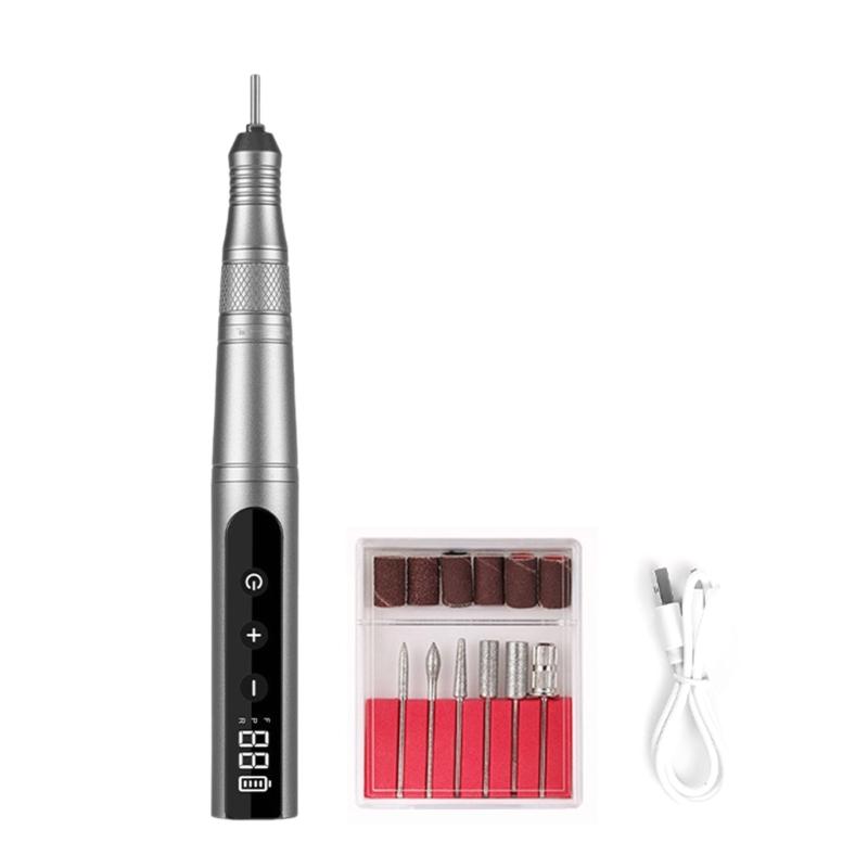 Nails Drill Set Electric Nails Drill Machine with Nails Drill Bits Rechargeable Nails Drill for Manicures Salon Use серый