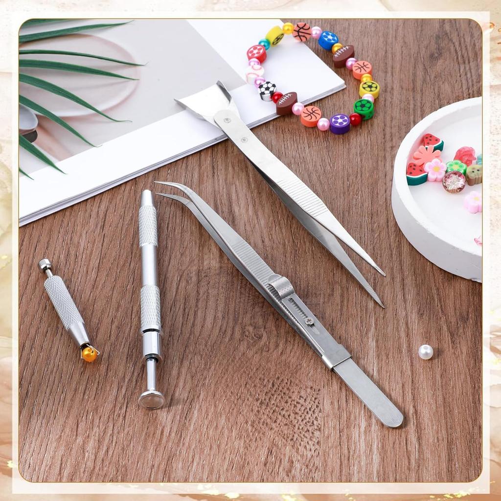 4 PCS Sprinkles Tool for Cake Decorating, Stainless Steel Cake Tweezers, Pearl Piercing Ball Grabber Tweezers for Cookie Cupcake