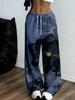 Women's floral printed wide-leg sweatpants, drawstring waist with elastic trousers, casual and comfortable home pants