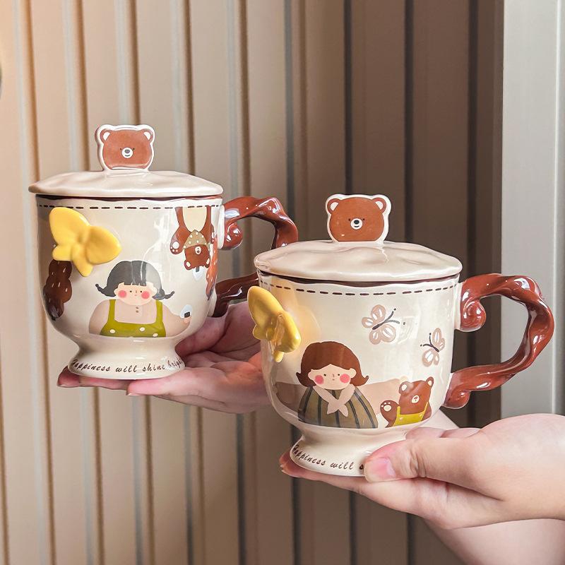 Uroczy Wytłaczany Kubek Motyl Dziewczęcy Kubek na Wodę Kubek Pudełko na Prezent Ceramiczny Kubek Prezent Urodzinowy Pudełko na Prezent Towarzyski