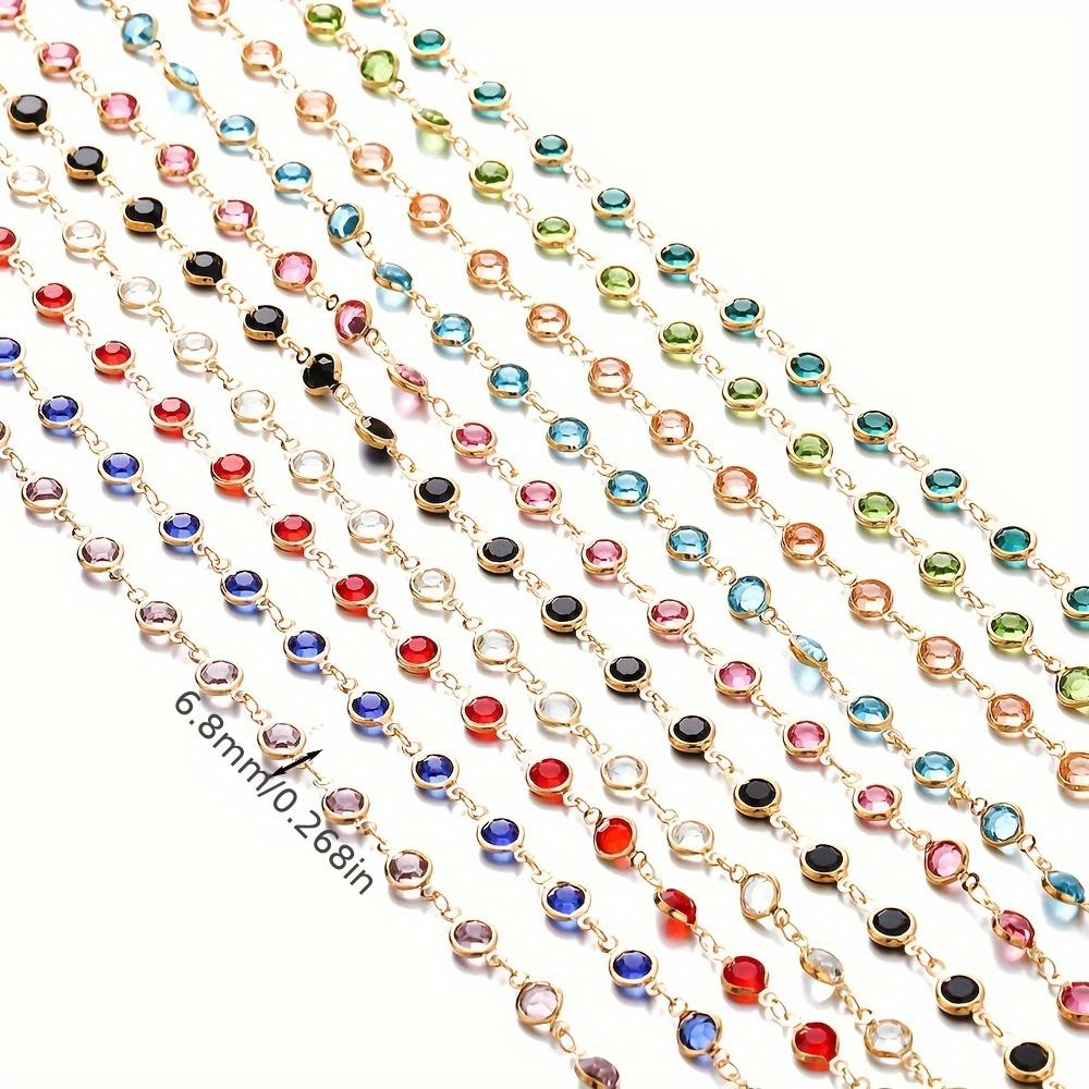 100.0 Cm Mixed Color Bezel Charms Beads Chain - Vibrant Red, Blue, Green, Clear & More Faceted Gemstone Beads for DIY Jewelry Making, Bracelet