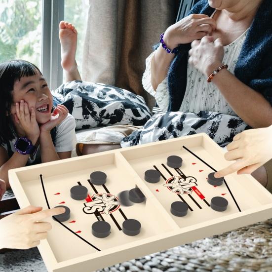 1 Set Fast Sling Puck Game Mini Wooden Hockey Board Speed & Accuracy Testing Chess Piece Catapult Toy Educational