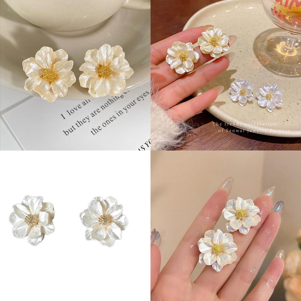 Minimalist Camellia Drop Earrings With Electroplated Finish For Ladies Summer