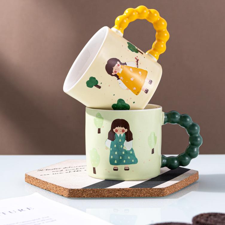 Cute Girl Ceramic Mug Coffee Cup Girl Heart High Looking Water Cup Creative Souvenir Cup Souvenir Gift