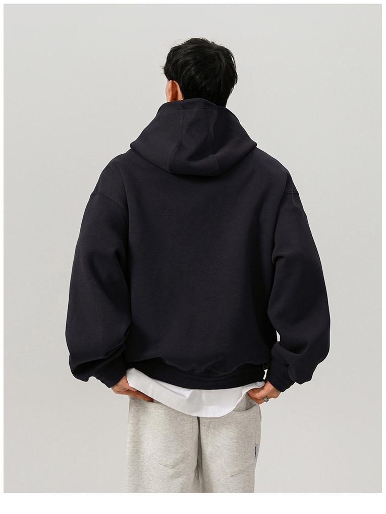 Men's 450g Heavyweight Boxy Cropped Hoodie, Button-Up, American Style for Spring/Autumn