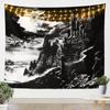 Black and White Vintage Dragon Tapestries Fantasy Castle Tapestry,Dark Sky Mythical Animal Hanging Wall Art Antique Prehistoric