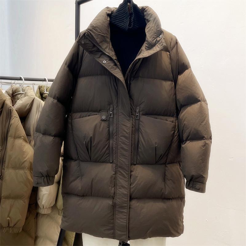 

Осенне-зимняя пуховая куртка женская средней длины со стойкой воротником, утолщенная XS коричневый