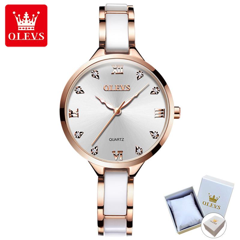 

Бренд OLEVS с подарочной коробкой, студенческие кварцевые простые модные женские часы, деловые часы белый