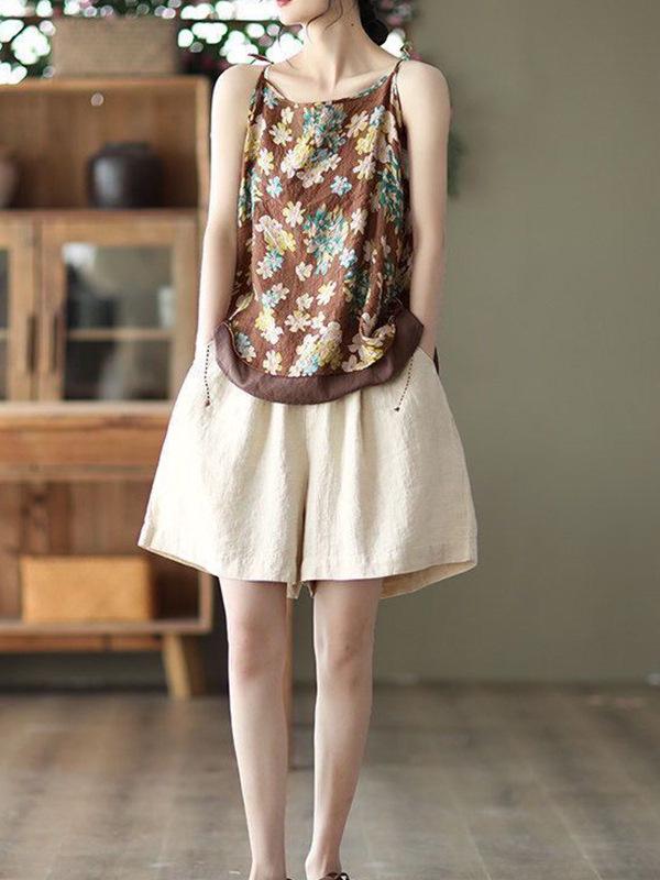 Women's Cotton Casual Elastic Waist Wide-Leg Cargo Shorts