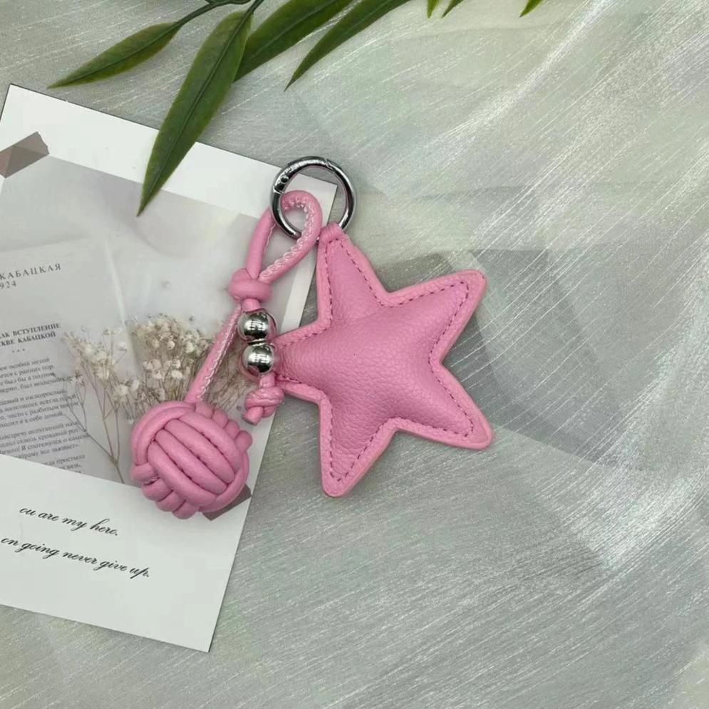 Colorful Five-pointed Star Cotton Woven Rope Leather Pendant New Star Woven Ball Bag Pendant Keychain Creative Small Accessories