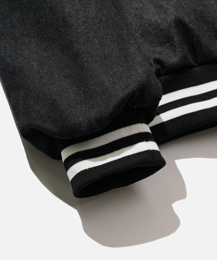Vastic Leather Collar Denim Varsity Jacket_Black