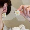 Elegant White Flower Stud Earrings Golden Stamen for Women Big Double Layer Gardenia Earrings Party Trendy Temperament Jewelry