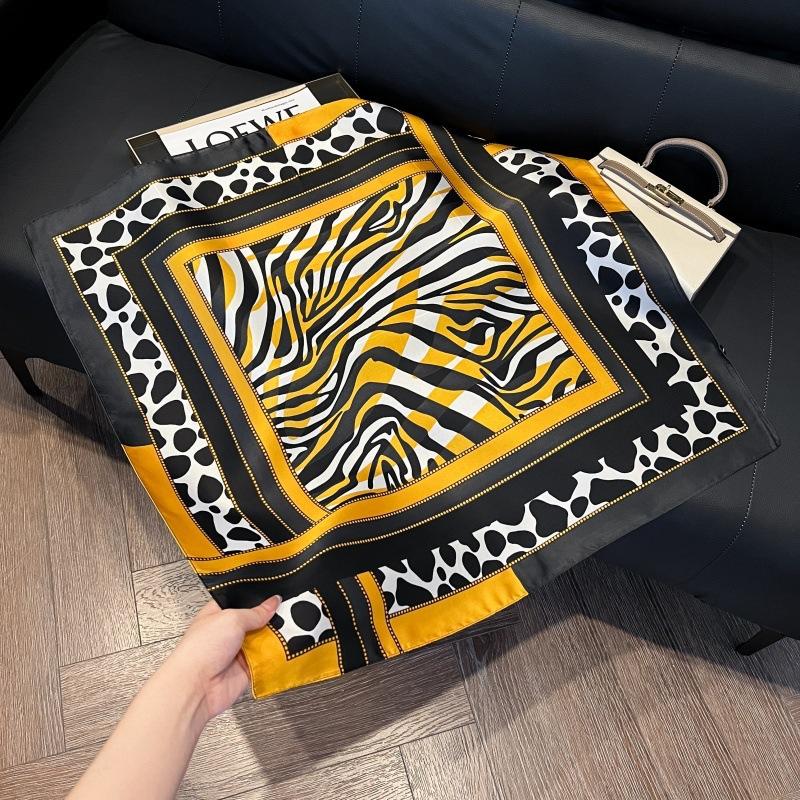 Silk scarf women's spring and autumn decoration versatile ins simple style striped square scarf streamer simulation silk fashion scarf scarf scarf