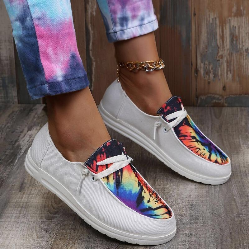 Spring new color matching four-season flat-bottomed lace-up single shoes women's round head canvas low-top large-size sequined casual shoes