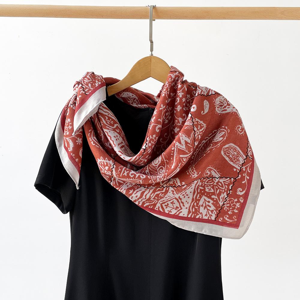 90 Cashew flower silk scarf Vintage red silk scarf Flower print scarf Premium herringbone shawl silk scarf 90*90