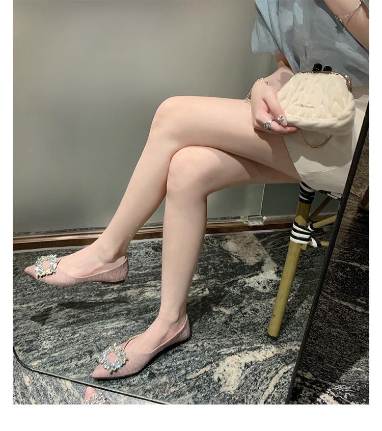 2025 Spring New Small Fragrant Wind French Flash Diamond Pointed Head Light Mouth Fairy Flat Sole Shoes Female 4 Colors