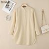 ZANZEA Women Casual Round Neck Solid Color Loose Long Sleeve Blouse