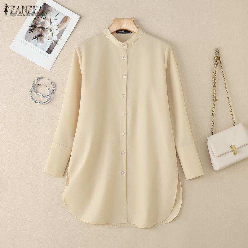 ZANZEA Women Casual Round Neck Solid Color Loose Long Sleeve Blouse