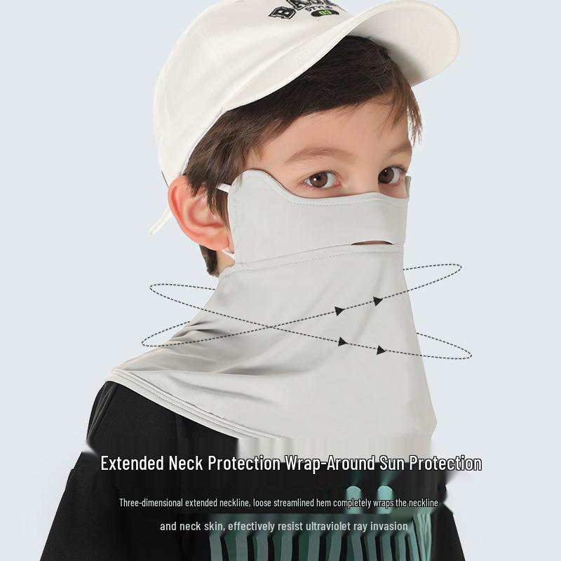 Children's Summer Ice Silk Sun Protection Mask - Breathable & Washable with Neck Coverage