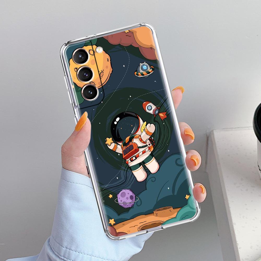 Phone Case For Samsung Galaxy S26 S25 S24 S23 S22 Ultra S20 S21 FE 5G Plus Soft Clear Cover Space Astronaut Cartoon