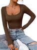 European & American Ribbed Crew Neck Solid Bright Color Women's Spring Crop Top Bodycon Long Sleeve