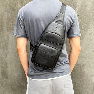 Herren-Brusttasche aus Leder, Umhängetasche, Herren-Schultertasche aus Rindsleder für Sport und Freizeit