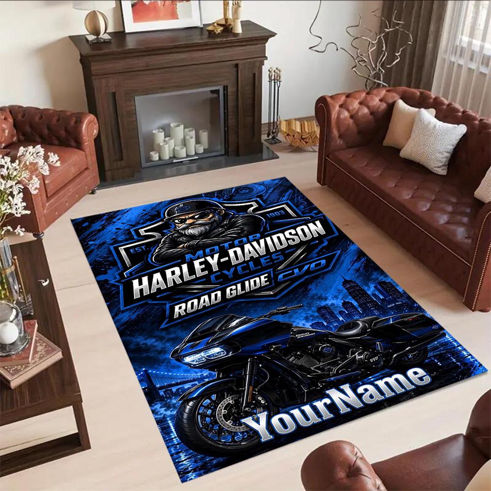 Harley-davidson Motorcycles Customize Your Name Floor Mat Design for Playrooms Foyer Dormitory Decorate room Antislip Carpet Anime Office Decor